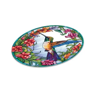Beautiful oval stained glass hummingbird wall art sticker for home decoration and room decor.