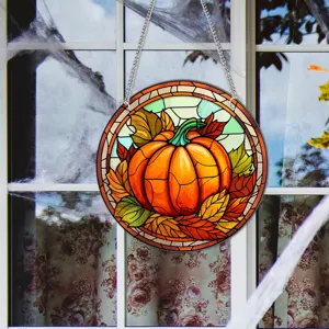 Decorazione sospesa per finestra in vetro colorato zucca d'autunno Halloween casa chic