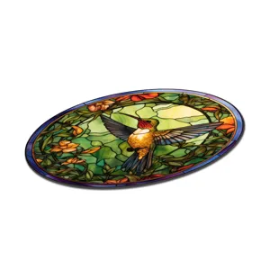 Glas-in-lood kolibrie wanddecoratie rondhangende kunst natuur huis ornament display.