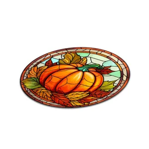 Dettaglio appendiabiti da parete zucca autunnale stile vetrate, pezzo d'arte decorativa.