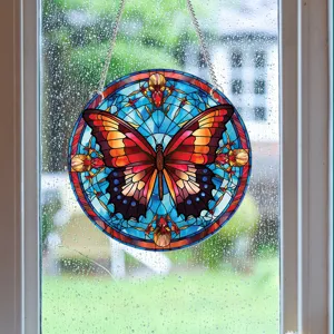 Buntglas Schmetterling Fenster hängend Sonnenfänger mit Metallkette für Wanddekoration.