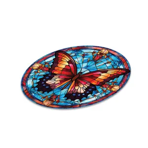 Buntglas Schmetterling Wandkunst Dekoration, ovales haengendes Deko-Stueck Zimmer.