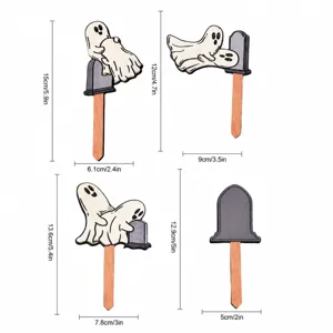 Funny ghost wooden plant stakes for indoor potted plants, cute Halloween garden decor.