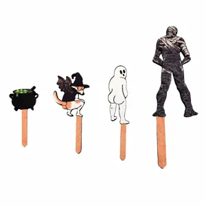 Halloween funny plant stakes wooden pots decoration size chart and dimensions details