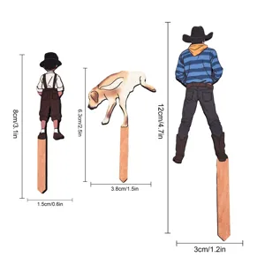 Detailed dimension specifications of funny wooden plant stakes for garden decoration.