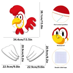 Decorazione da giardino con gallo dei cartoni animati con materiale impermeabile e nastro biadesivo.