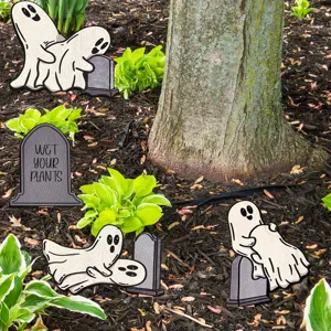 Wooden Plant Stakes Halloween Ghost Tombstone Funny Garden Decor Boxwood Miniature Potted Plant Ornaments for Home Office