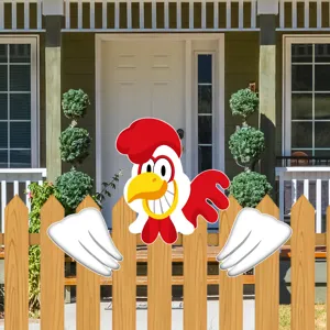 Vista dettagliata di divertente gallo cartone animato decorazione giardino con colori.