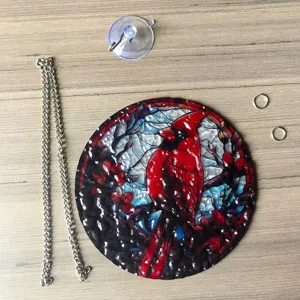 Acrylic Stained Glass Red Cardinal Window Hanging Suncatcher Decor with Chain Set