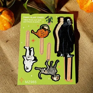 Funny Halloween wooden plant stakes set, mini potted plant decorative inserts for pots.