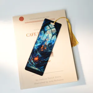 Acrylic dragon pattern light-transmitting bookmark with golden tassel for students.