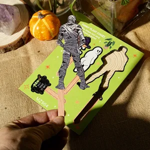 Funny wooden plant stakes for potted plants, unique miniature Halloween garden decor markers.