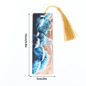 Acrylic Ocean Wave Bookmark with Tassels 15x5cm Transparent Resin Bookmark for Reading