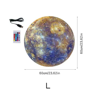 3D LED colorful planet wall lamp with remote control and USB cable, 60cm size detail view.