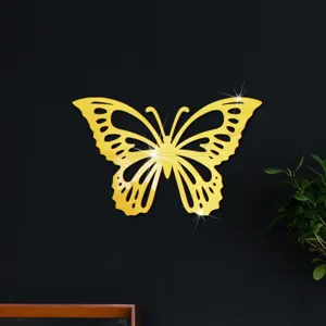 Gouden spiegel holle vlinder muursticker, acryl materiaal huis slaapkamer decoratie.