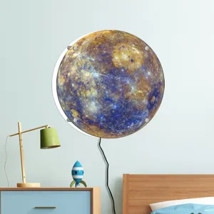 3D LED colorful planet wall lamp night light with realistic moon and earth surface design for home decor.
