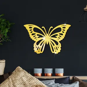 Grote gouden acryl spiegel holle vlinder muursticker voor moderne slaapkamer decor.