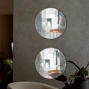 Acrylic wall decorative mirror sticker with dot border design for modern home interior decor.