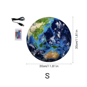 30cm 3D LED Earth wall lamp with remote control and USB cable for bedroom home decor details