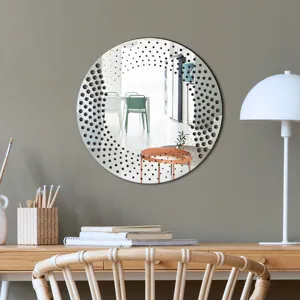Round acrylic wall decorative mirror sticker with dot pattern for home living room decor.