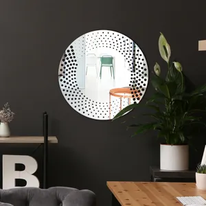 Round decorative wall mirror sticker with black dot gradient pattern for home decor
