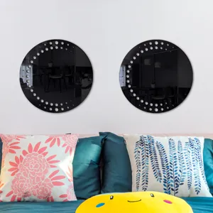 Acrylic wall mirror sticker set, decorative round black mirror for home decor details.
