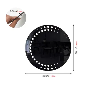 Detailed view showing the thickness and 30cm diameter of the black acrylic wall mirror sticker.