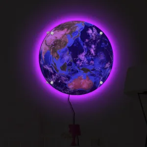 LED Earth wall light glowing night lamp creative bedroom decor round acrylic planet light fixture