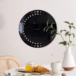 Modern acrylic circular wall mirror sticker for home decor, stylish living room detail view.