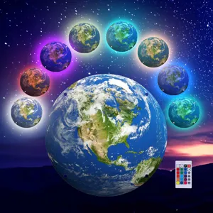 3D LED color earth wall lamp with remote control, creative night light for home decor and lighting.