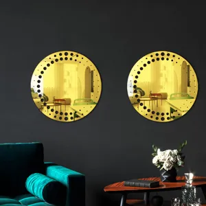 Gold acrylic wall decorative mirror set, circular geometric design for modern home interior wall art.