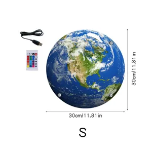 3D LED earth lamp with remote control and USB cable, size S 30cm 11.81in glowing night light.