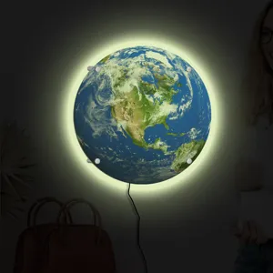 LED Earth wall lamp glowing night light creative planet fixture for room decor home lighting