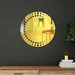 Round acrylic wall mirror sticker with black dot border, perfect for modern home decor styling.