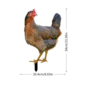 Piquet de jardin poule art de cour acrylique decoration exterieure animal signe 20.4x34cm