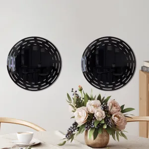 Decorative acrylic wall mirror set, stylish round black design for home living room decor.