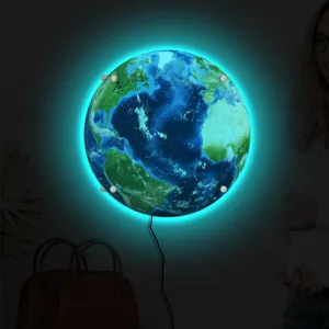 LED Earth wall lamp glowing planet night light creative decor for bedroom interior lighting.