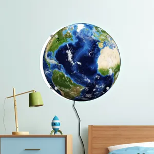 Detailed view of the 3D LED planet Earth wall light, featuring realistic map for bedroom decor.