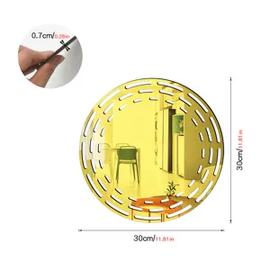 Round acrylic wall decorative mirror sticker with hollow dash pattern design, 30cm diameter.