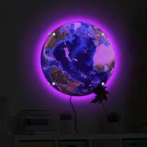 3D LED earth wall lamp with purple glowing halo creative night light for home bedroom decor