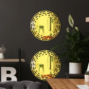 Decorative round acrylic wall mirror stickers with stylish black border for home decor.