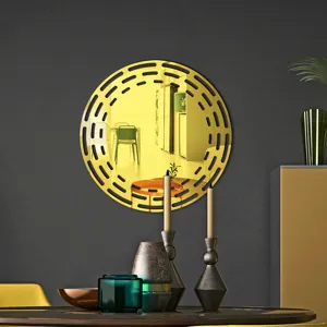 Acrylic wall decorative mirror round golden mirror sticker home decor details closeup view