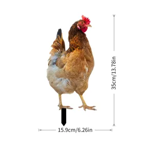 Piquet de jardin poulet enseigne décorative extérieure avec des mesures de dimensions.