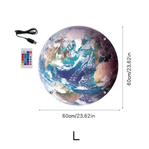 60cm 3D Earth LED Wall Lamp with Remote Control and USB Powered Glowing Night Light