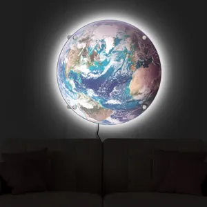 Circular LED Earth wall light glowing planet night lamp home decor room ambient lighting 1pc
