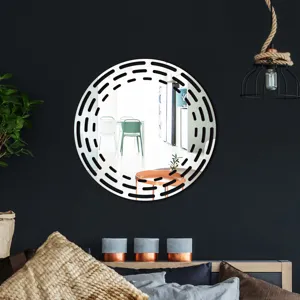 Round decorative acrylic wall mirror sticker with hollow dashed line pattern for home decor.