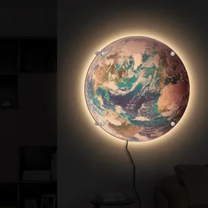 3D LED Earth wall lamp creative glowing night light modern round luminous home decor fixture