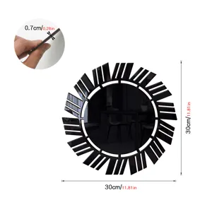Acrylic wall mirror sticker detail view, showing 30cm diameter and 0.7cm thickness.