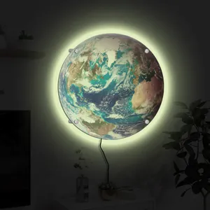 LED earth wall lamp glowing planet night light decorative creative room lighting fixture