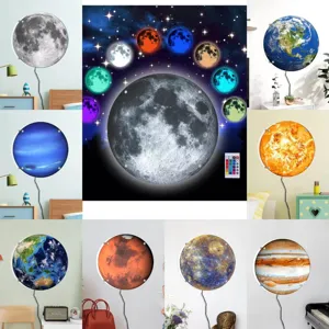 3D LED Colorful Planet Lamp Luminous Moon Earth Wall Hanging Light Creative Night Light with Remote Control
